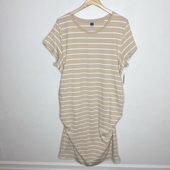 Old Navy Dresses & Skirts - New Old‎ Navy Maternity Striped Beige White Midi Bodycon Dress Women’s XXL